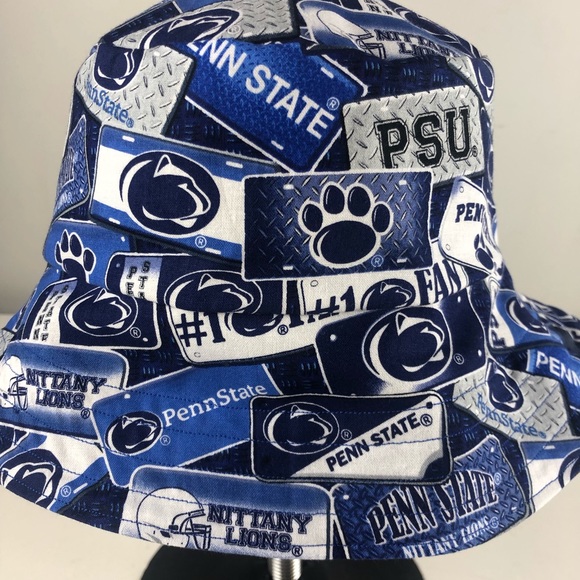 Bucket Hat Gray Denim & Penn State University Fabric New Handmade Nittany Lions - Picture 2 of 9